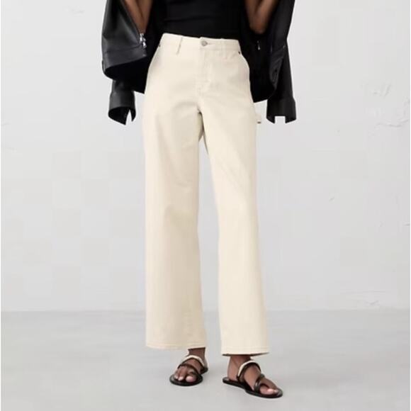 Banana Republic Pants Women's 10 Mid-Rise Straight Carpenter Jeans‎ Ecru Cream - Picture 1 of 11